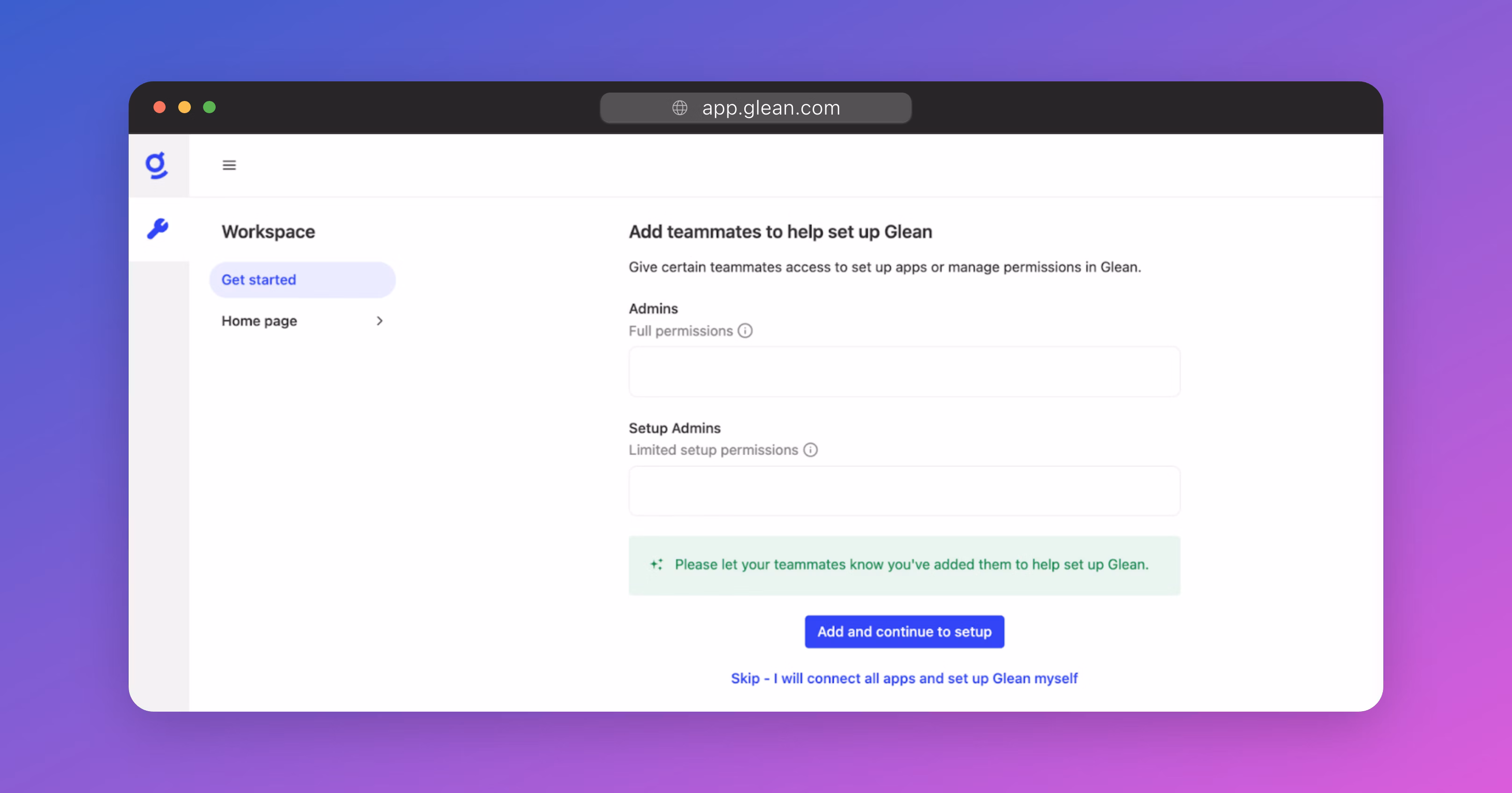 Optionally, add additional administrators to your workspace.