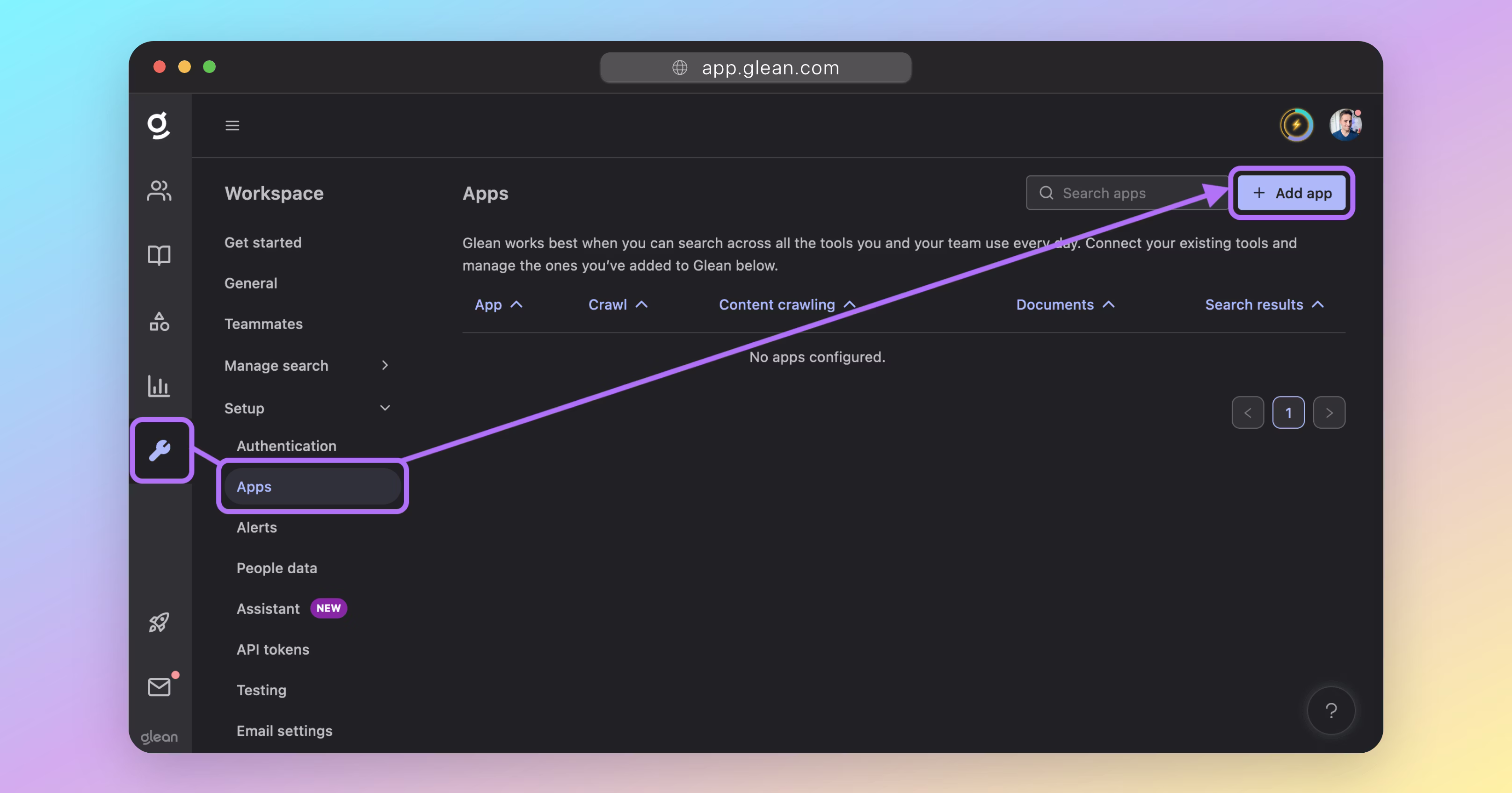 Click the Add app button under Admin Console > Data sources and select a connector to configure