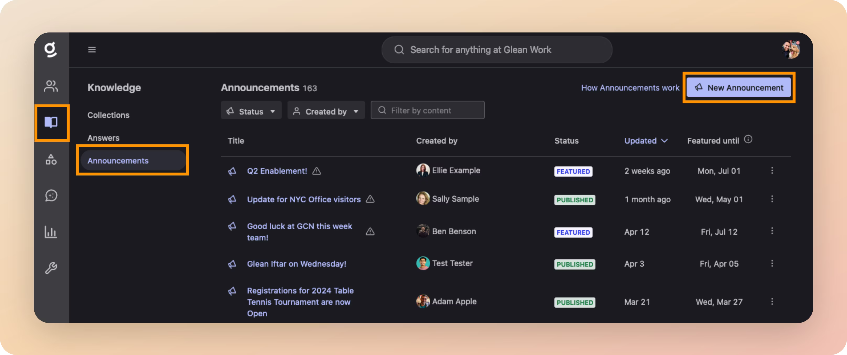 Announcements are a great way to promote updates for your teammates to see