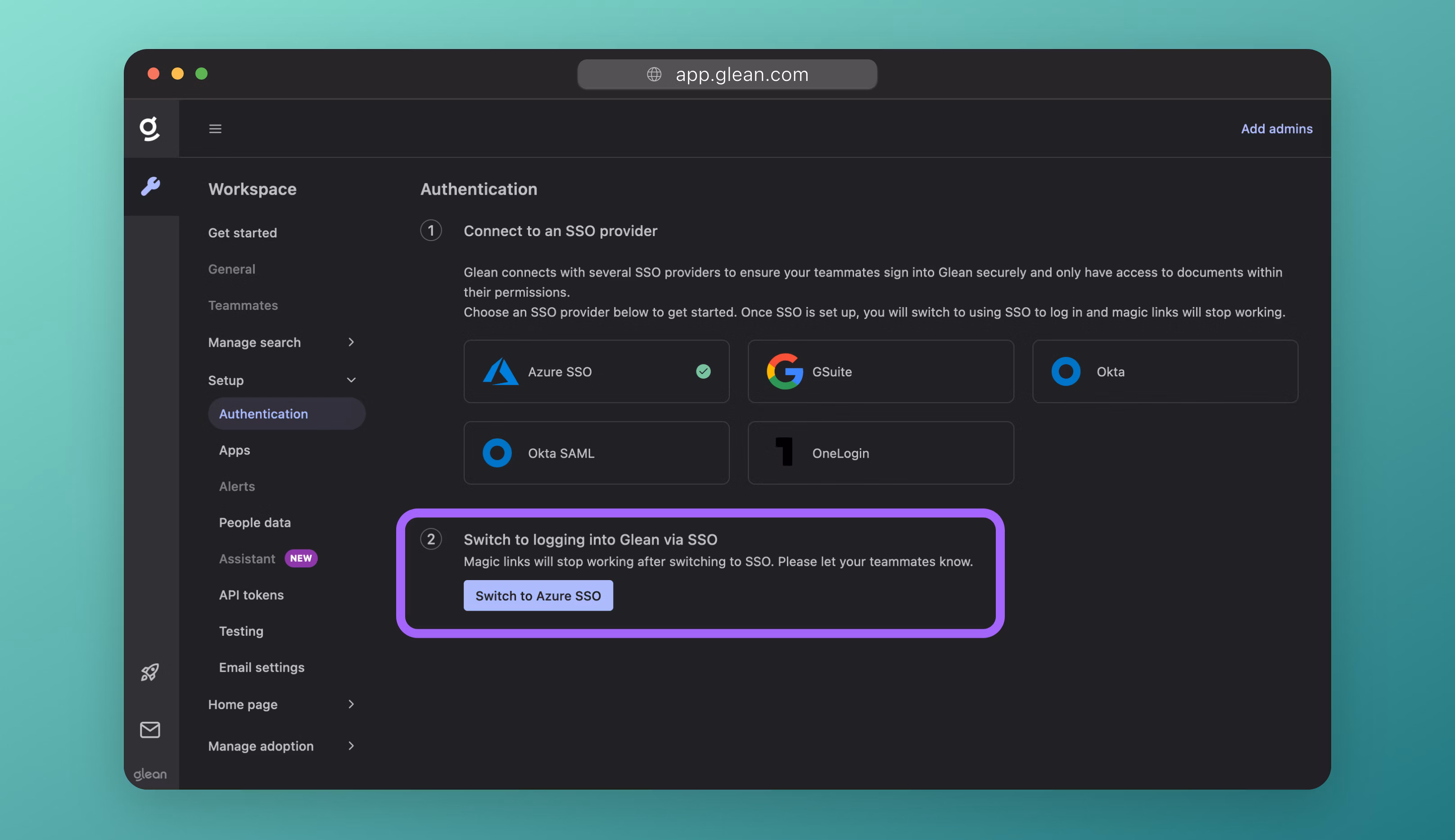 Switch to logging into Glean with SSO